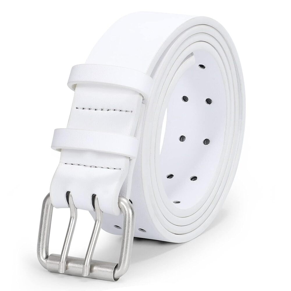 Men's PU Leather Double Prong Belt Heavy Duty Work Belt for Jeans Pants